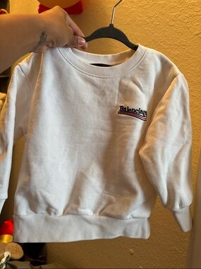 Balenciaga White Sweatshirt with Red and Black Embroidered Logo